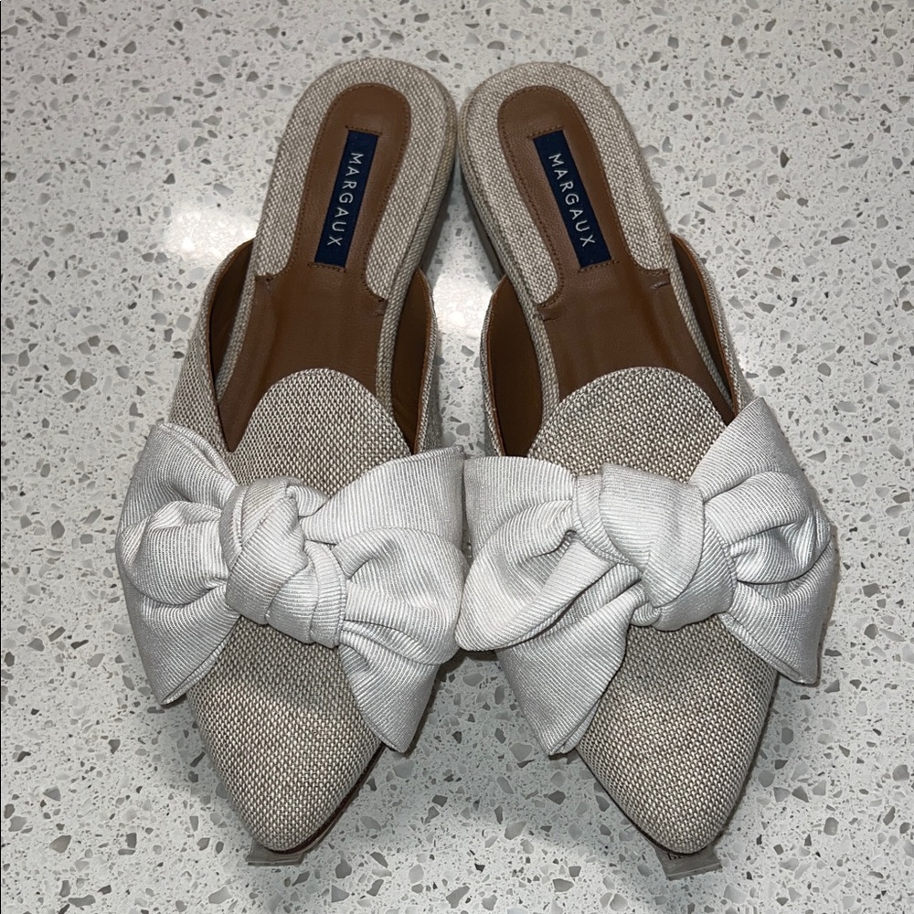 NEW Margaux Ivory Bow Pointed-Toe Slip-On Mules